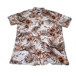 Max Mehra Collection Shirt Mens XL  Hawaiian Button Floral Palm Tree 100% Rayon